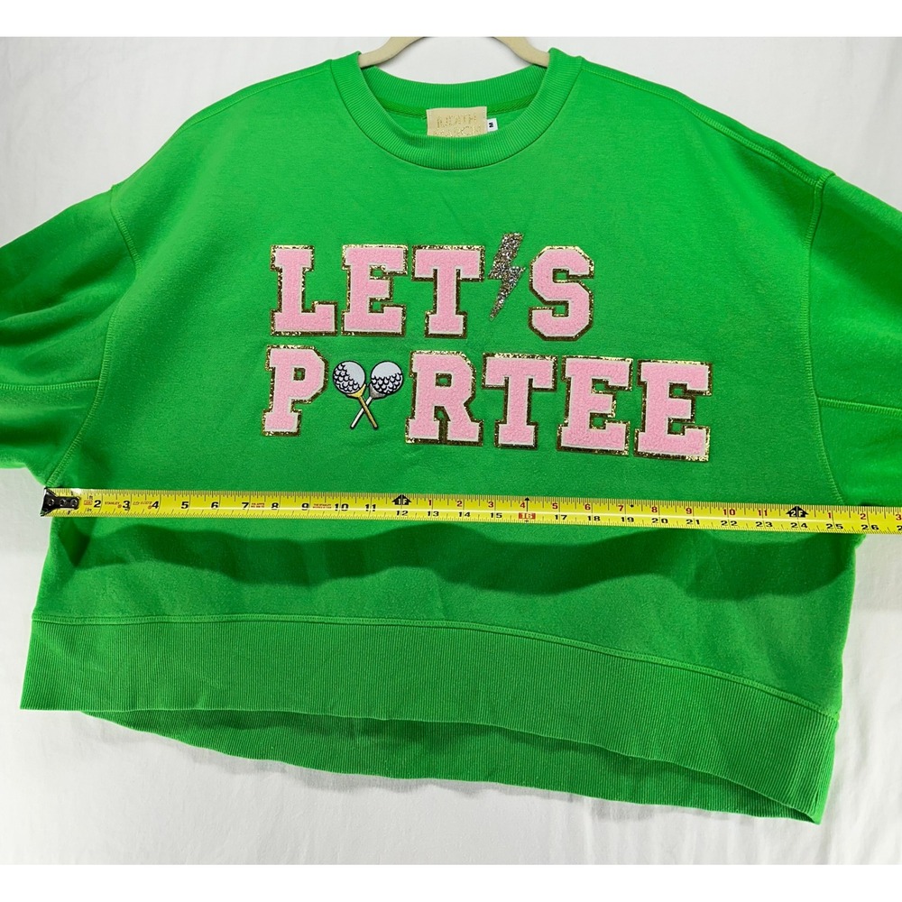 Judith March Lets Par-Tee Golf Sweatshirt Green Chenille Pink Oversized Crop M - Picture 4 of 12